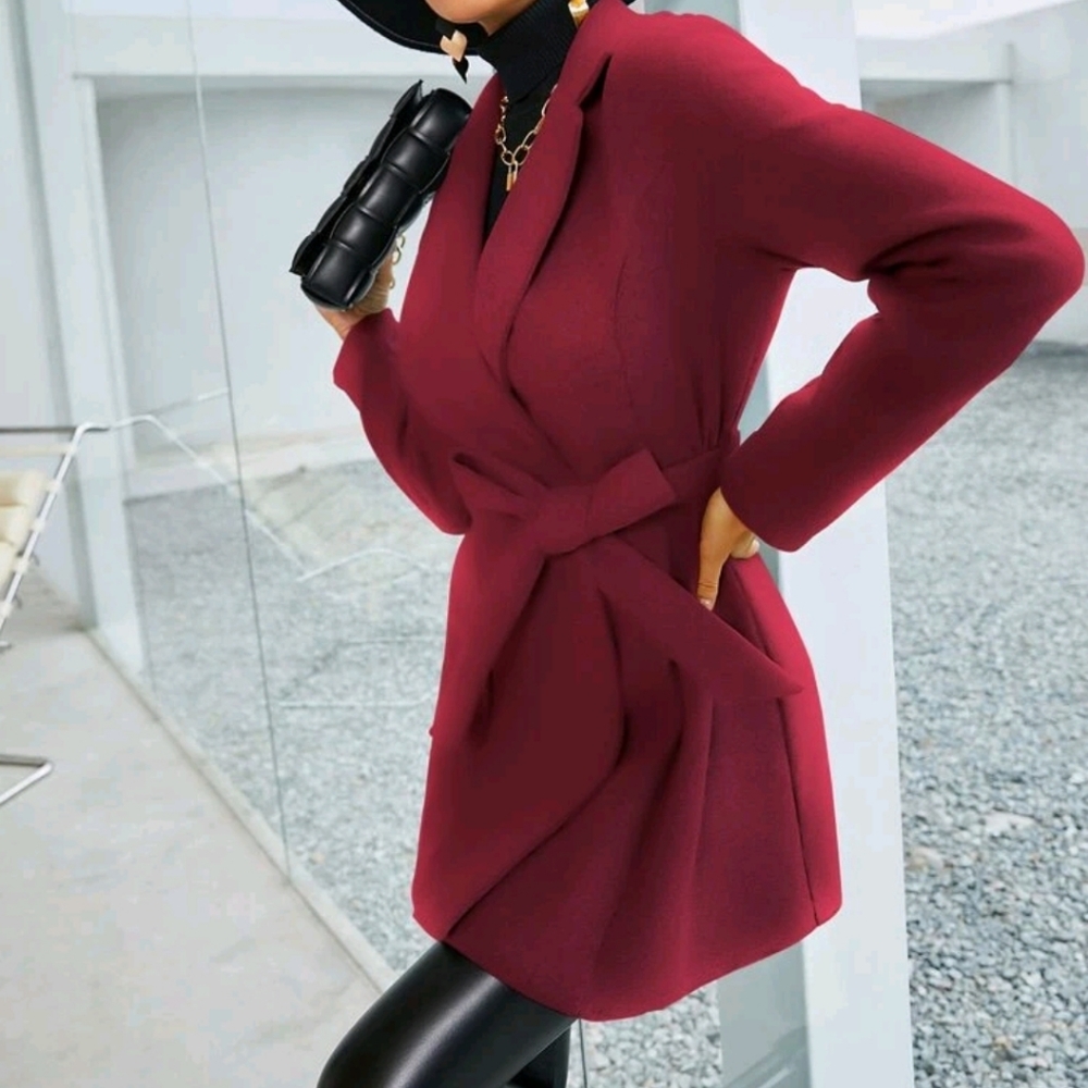 Lapel Collar Belted Overcoat - Picture 4 of 7